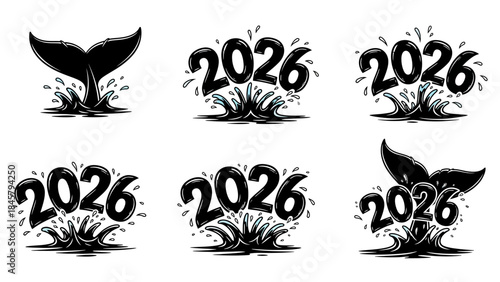 Graceful deer standing in forest with 2026 number and evergreen trees new year winter celebration for hunting theme design outdoor adventure concept