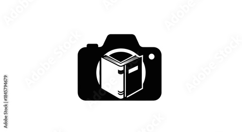 Camera lens with an open book inside representing photography education.
