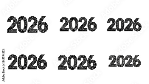 Year 2026 number with circuit board pattern on black background, futuristic digital design for technology and innovation concepts, modern date illustration for calendars and events