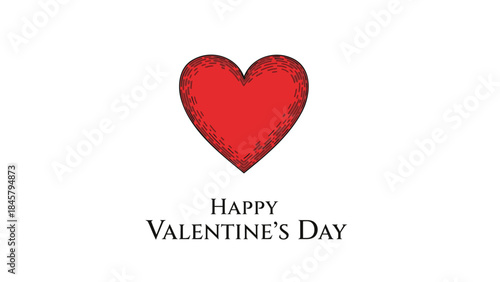 A large red heart with a textured appearance and the words happy valentines day on a white background expressing love and affection