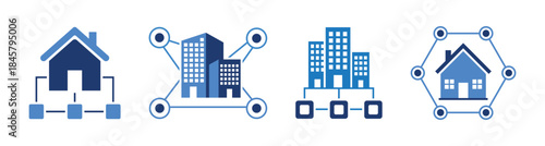 Facility and amenity icon set for residential house and building connection, real estate vector