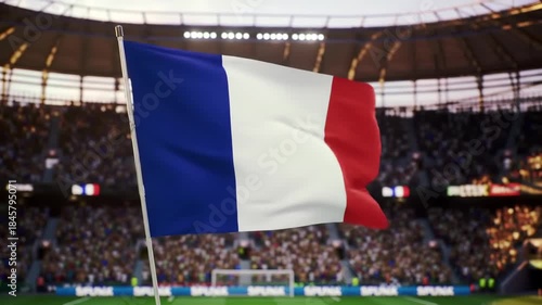 French flag waving at football stadium during match