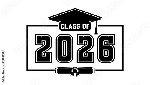 Hand drawn text illustration for class of 2026 graduation, class of 2026 badge vector.