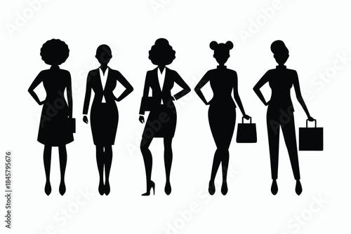 Group of Diverse Professional Women Silhouette Vector Set