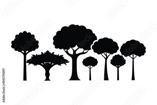 Diverse Tree Silhouettes Collection Vector Set