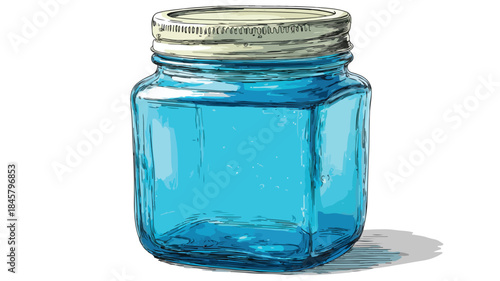 Empty Blue Glass Jar with Lid Vector Illustration