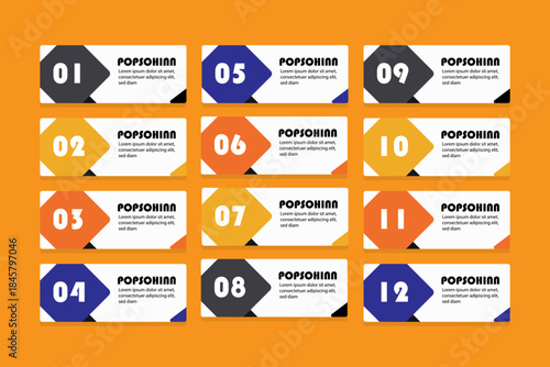 Modern Numbered Infographic Label Set with Abstract Callout Banners on White Background.eps