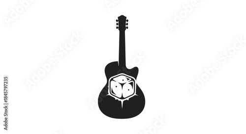 Guitar Silhouette with Vinyl Records Design.