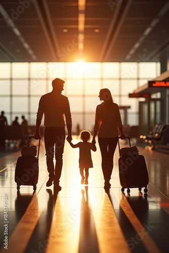 Siluetas familiares cruzando el espacioso pasillo del aeropuerto