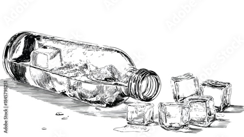 Refreshing Water Bottle with Ice - Vector Illustration for Graphic Design Projects