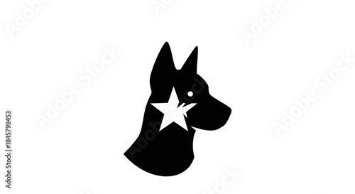 Black dog head silhouette with white star emblem on its cheek.