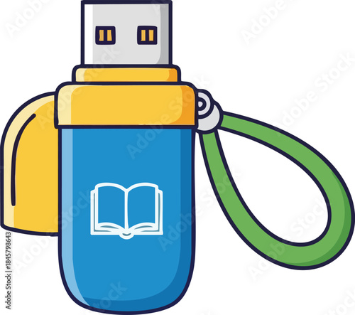 Flash Drive with Book Icon Portable Learning and Digital Library Concept