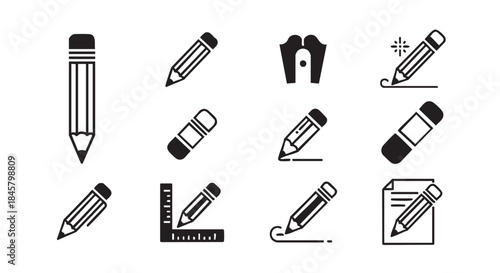 Pencil and ruler vector icon set for education design projects