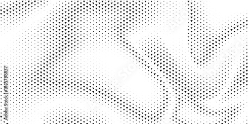 Fading triangle halftone texture gradient pattern. Abstract diagonal geometric background. Tech mosaic triangular halfton gradation. Vector vanishing corner arrow wallpaper for banner, booklet, poster