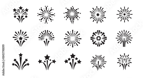 Set of Black and White Fireworks for Celebration and Festivities