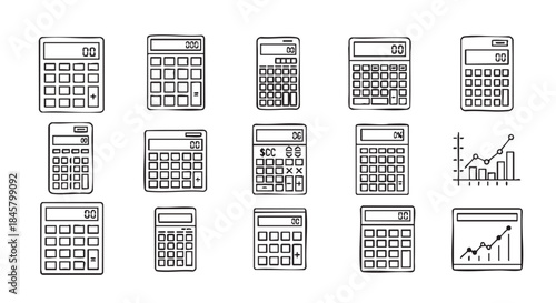 Simple line drawing of calculators for mathematical design elements vector illustration