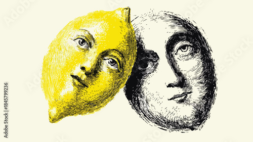 Vibrant Lemon Drawing with Playful Face Sketch - Professional Illustration for Graphic Design