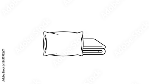 Minimalist line art icon of a pillow with a folded blanket