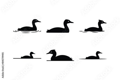 grebe swimming bird silhouette vector set