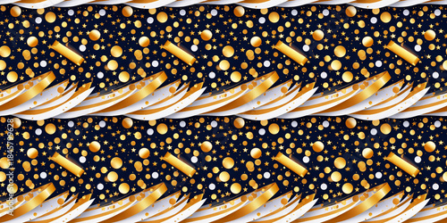 Expressive seamless New Year pattern, golden confetti, graphic aesthetic for backgrounds, fabrics, wrapping paper, and cards