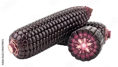 Wallpaper Mural Purple Corn Cobs: Whole and Sliced, Isolated on Black Background Torontodigital.ca