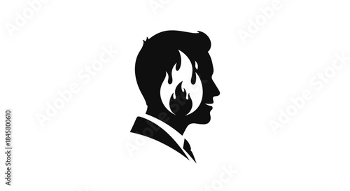 Silhouette of a mans head with flames inside representing passion and drive.