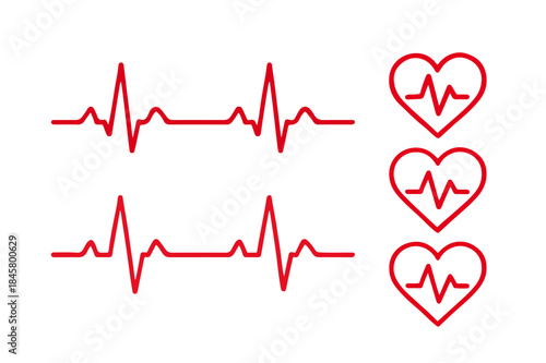 ECG Waveform & Heart Icons Pack – Medical Line Style