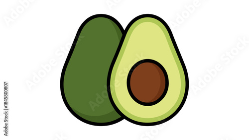 avocado cut in the middle on a white background simple vector illustration