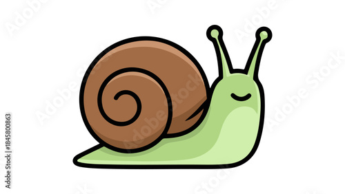 cute smiling green snail with brown shell on the back vector illustration on white background