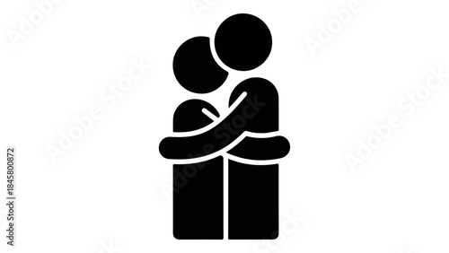 icon of couple hugging, very simple sign of couple hugging black and white shape illustration on white background