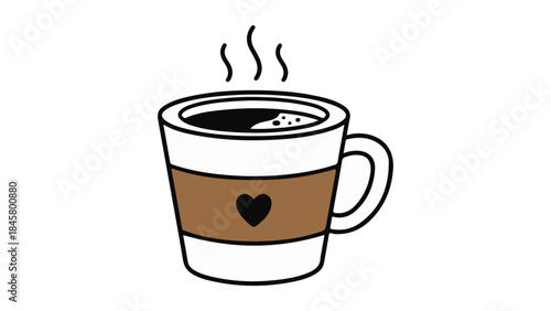 simple cup of coffee with hot coffee inside and with the heart shape on the cup vector illustration