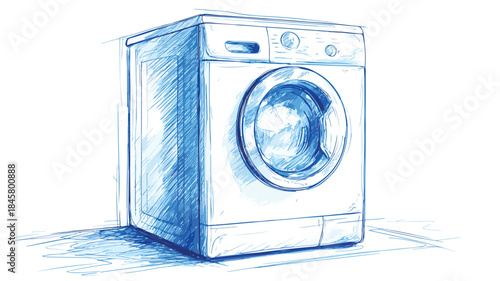 Modern Washing Machine Drawing with Blue Light on Top - Professional quality illustration