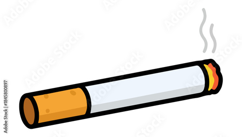 simple cartoon burning cigarette with smoke vector illustration on white background