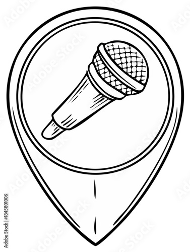 Location marker with a microphone illustration, representing music venue or event destination