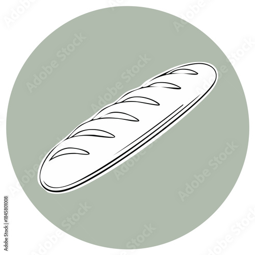 Illustration of a baguette bread loaf with a subtle shadow effect on a green circle.