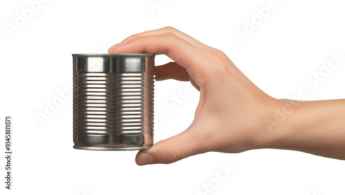 Hand Holding a Metal Tin Can on Black Background