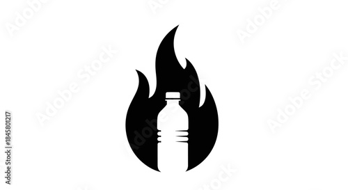 Burning plastic bottle symbol representing environmental pollution and waste.