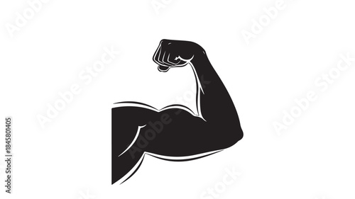 Flexed Bicep Arm Strong Graphic Black and White Vector Illustration for Fitness Branding.