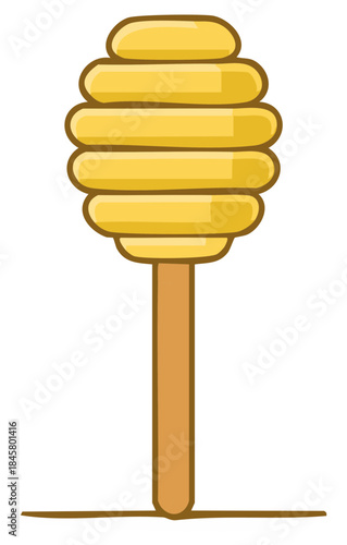 Cartoon illustration of a honey dipper with a beehive shape for honey collection