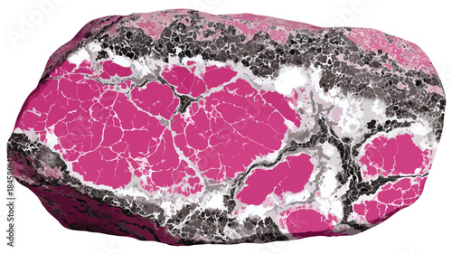 Large Pink Stone on White Background with Black and White Highlights