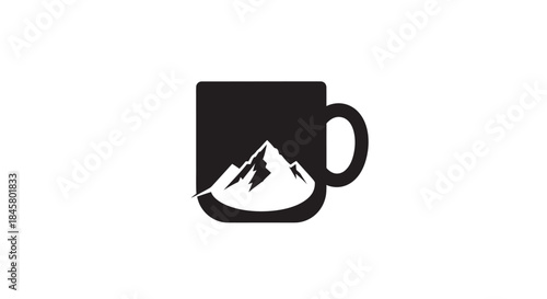 Minimalist black mug with white mountain peak design.