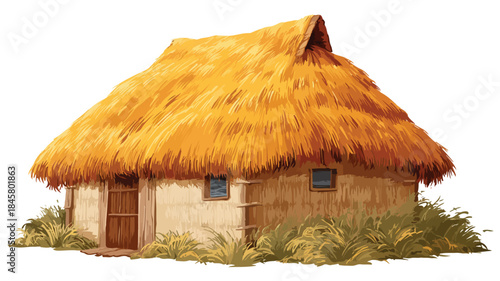 Charming Thatched Roof House Painting for Home Decor Inspiration