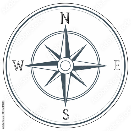 Elegant Compass Rose Illustration with Cardinal Directions North South East West Navigation Symbol