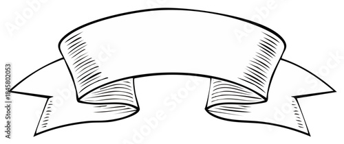 Vintage hand drawn ribbon banner with hatching in a classic engraving style illustration