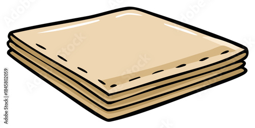 Illustrated stack of neatly folded beige cloth napkins with stitching detail