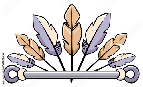 Ornamental Fan of Feathers and Metal Bar Emblem Design