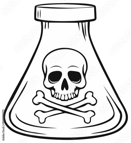 Skull and Crossbones inside a Flask Symbol of Danger or Poison