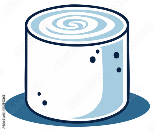 Illustration of a simple white cylindrical can with blue swirl top and dark blue outline