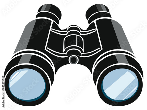 Black binoculars with blue lenses vector illustration