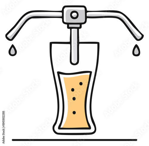 Simple cartoon icon of a draft beer tap pouring into a tall pilsner glass